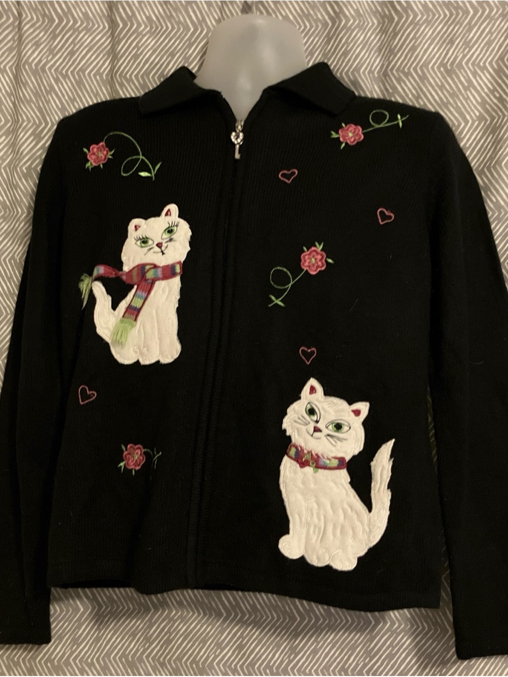 Allison Daley Black Knit Zip Cardigan with Decorative Key Pull